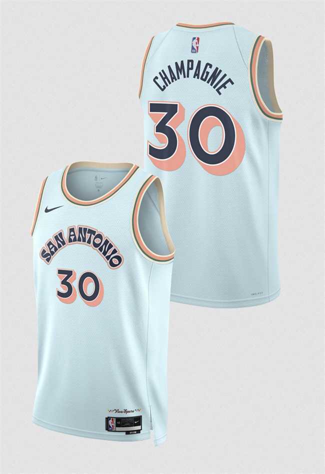 Mens San Antonio Spurs #30 Julian Champagnie Light Blue 2024-25 City Edition Stitched Jersey Dzhi->san antonio spurs->NBA Jersey